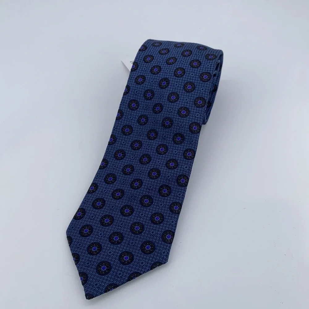 Eton Silk Tie Mens Blue Medallion Pattern Made In Italy Dress Business Necktie